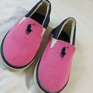 POLO Ralph Lauren 7 Toddler Pink/Navy Canvas Slip-On Shoes Sneakers